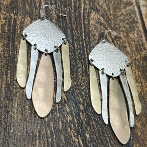 Boho Southwest Tribal Mixed Metal Hammered Gold Silver Bronze Tone Earrings